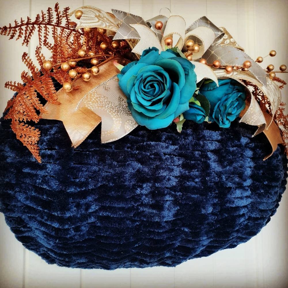Blue Velvet Glamour Pumpkin Wreath